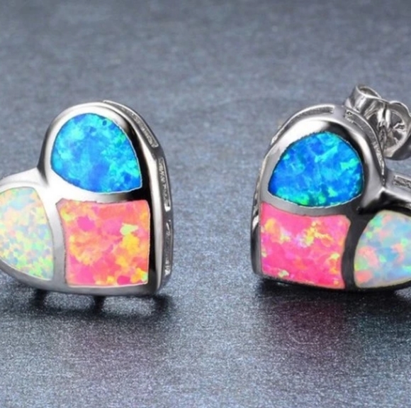 Tri-Color Fire Opal Heart Earrings - Picture 2 of 6